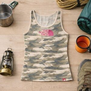 The North Face Camouflage Ribbed Tank Pink Logo Size Medium